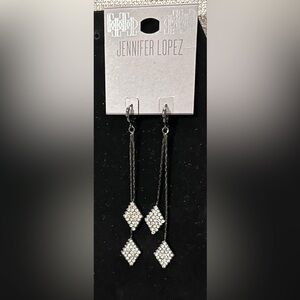 NWT Jennifer Lopez statement earrings in black with diamond shaped rhinestones